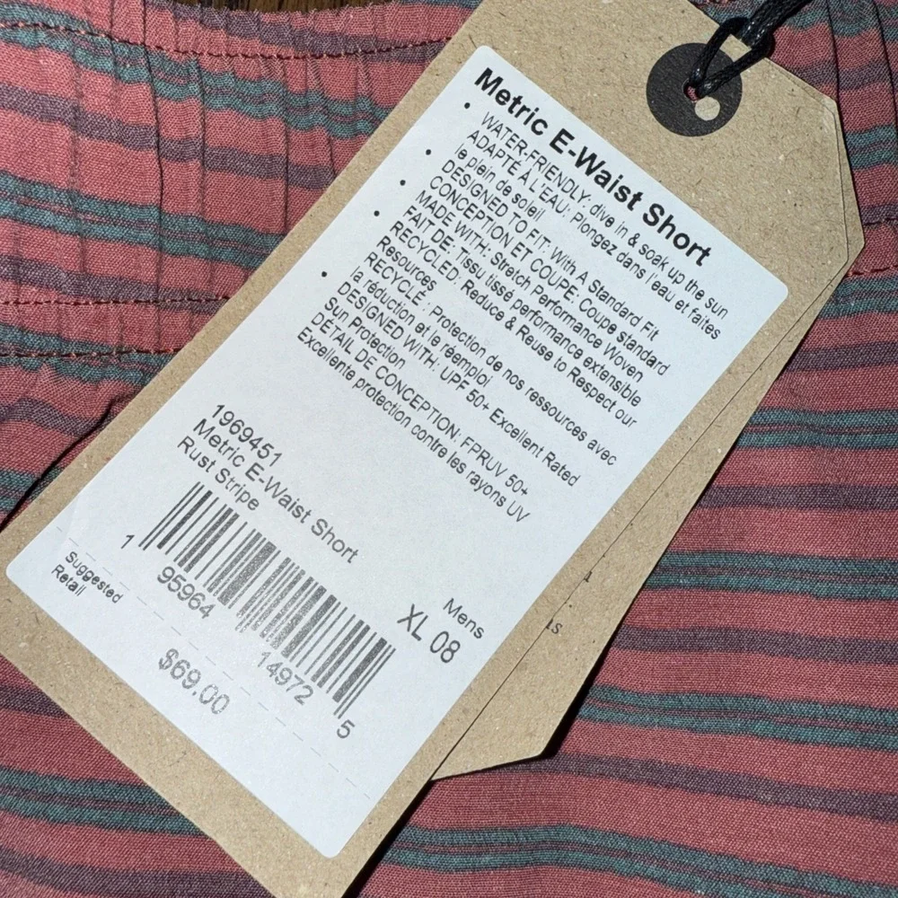 Prana Mens Metric E Waist Board Shorts Rust Stripe Size X Large 8